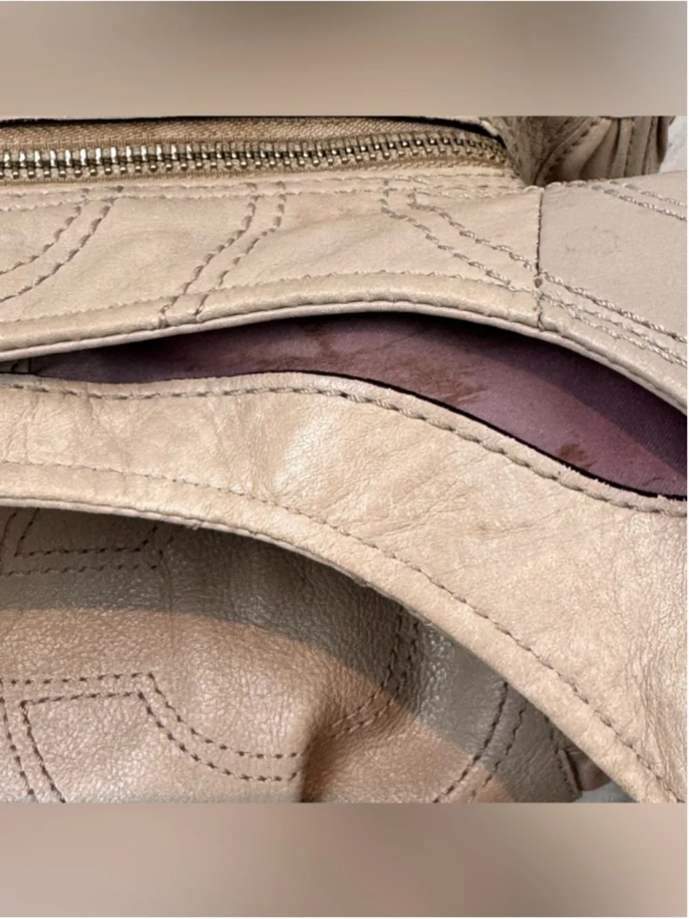 Coach 2010 Madison Maggie Putty Leather Op Art Shoulder Bag Lavender lining